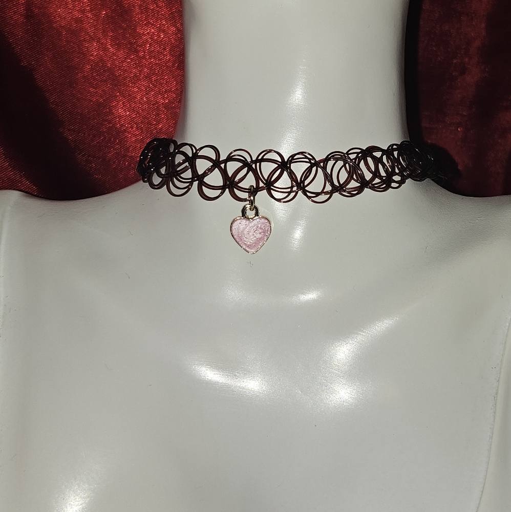 Heart charm necklace, Heart charm choker necklace